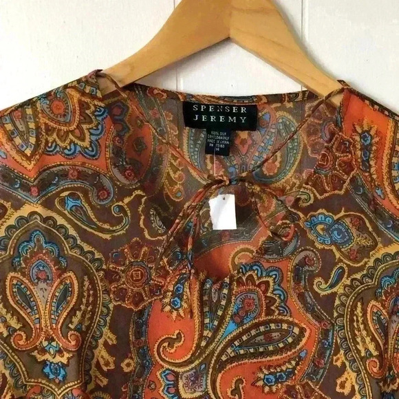 Spenser Jeremy Paisley Silk Top Blouse Size 14 - Picture 4 of 8